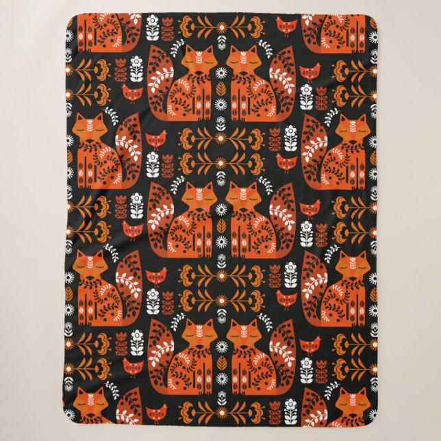 Couverture Sherpa Folk Art Fox Et Hen (Devant)