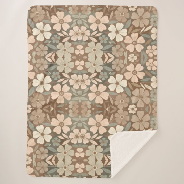 Couverture Sherpa Folk Contemporain Fleurit dans des Tons Terreux Do (Devant)