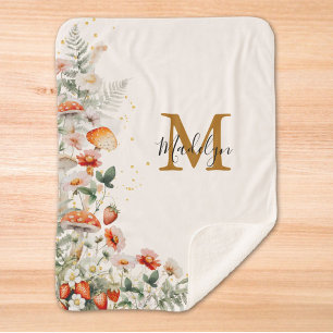 Couverture Sherpa Forêt de champignons monogrammes fleurs floral bot