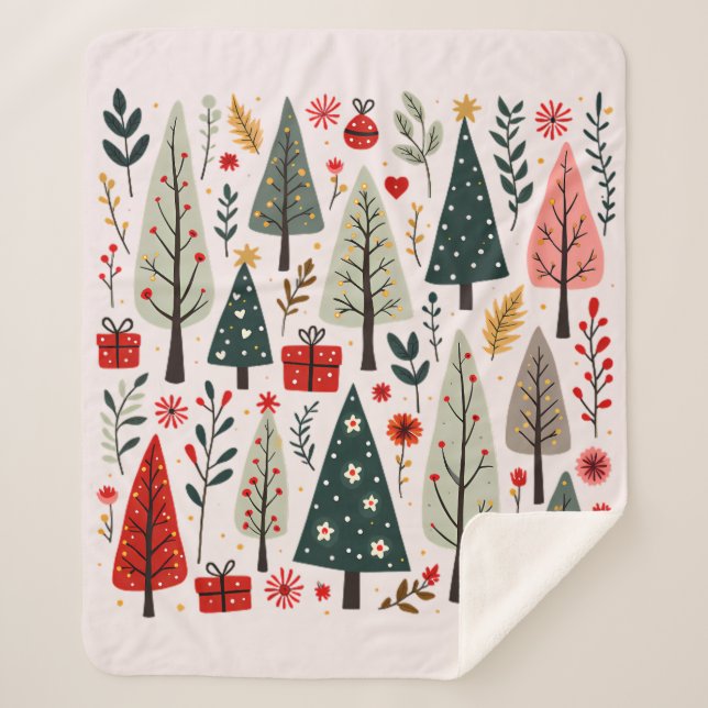 Couverture Sherpa Forêt de sapins de Noël fantaisistes (Devant)