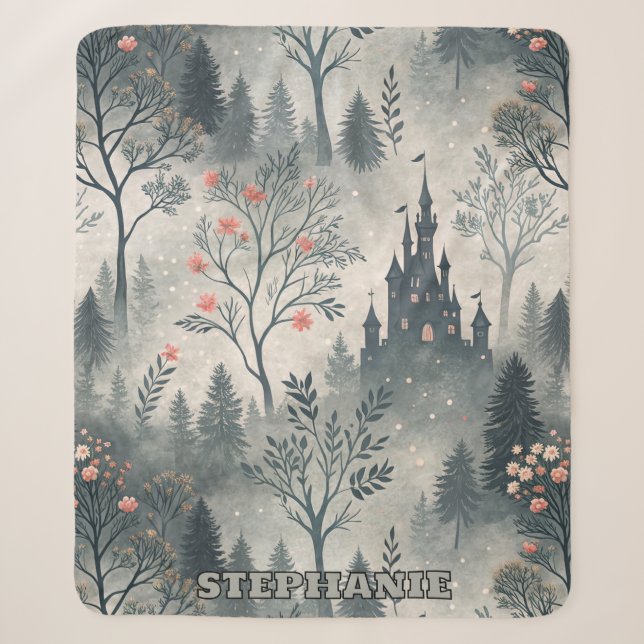 Couverture Sherpa Forêt humide enchantée avec Château foncé - Ethéal (Devant)