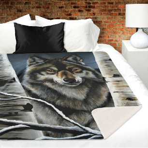 Couverture Sherpa Forêt mystique de bouleaux aux loups alpha en hive