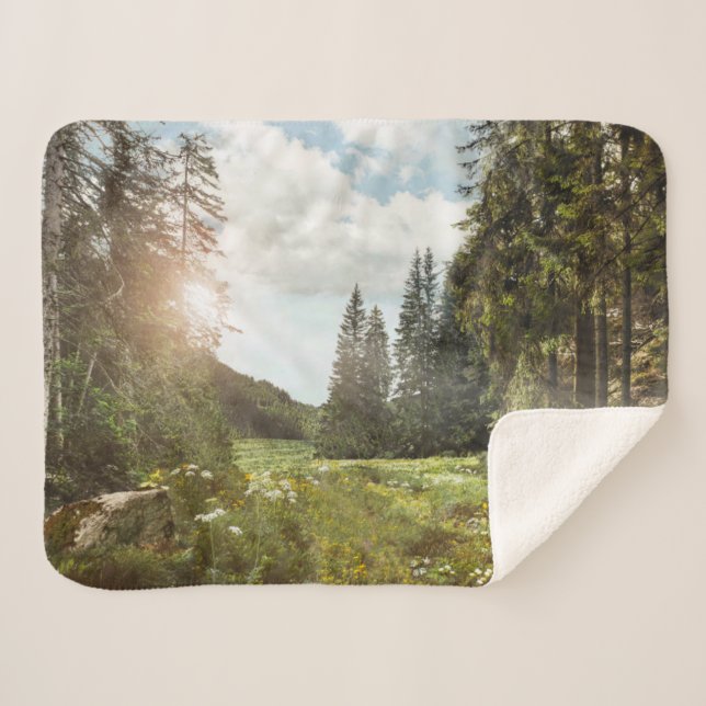 Couverture Sherpa Forêt | Sun Peeking Thru (Devant (Horizontal))