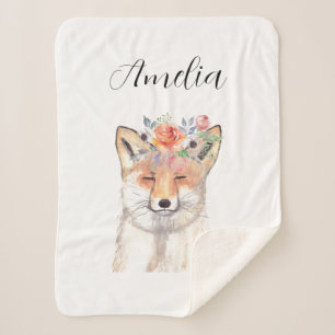 Couverture Sherpa Fox aquarelle Orange Cute Nursery Art Animal