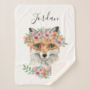 Couverture Sherpa Fox floral ajoutent votre nom