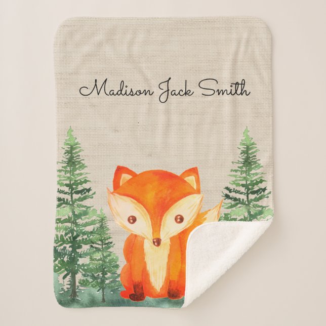 Couverture Sherpa Fox Green Forest Woodland Animal Russe (Devant)