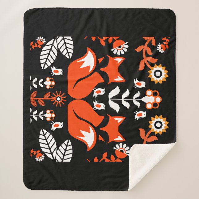 Couverture Sherpa Fox Nordic Scandinavian Folk Art (Devant)