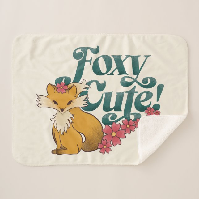 Couverture Sherpa Foxy Cute avec Fleurs (Devant (Horizontal))