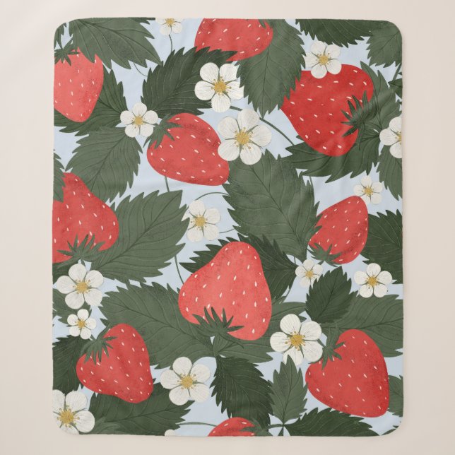 Couverture Sherpa Fraises : motif de fruits d'été. (Devant)