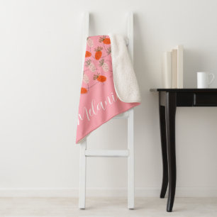 Couverture Sherpa Fraises Rose Blanc Motif Doodle