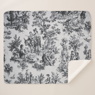 Couverture Sherpa Française toile de jouy noir et blanc élégant