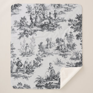 Couverture Sherpa Française toile de jouy noir et blanc élégant