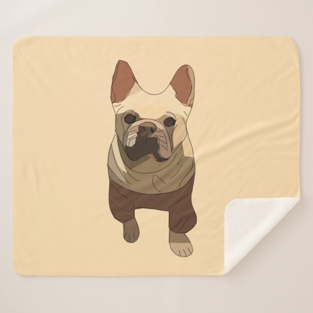 Couverture Sherpa French Bulldog, Soft Peach (Devant (Horizontal))