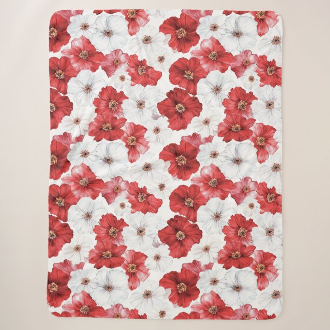 Couverture Sherpa French Riviera Red White Flowers   (Devant)