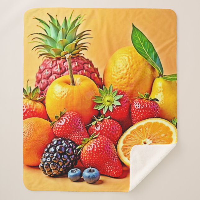 Couverture Sherpa Fresh Bounty: Vibrant Fruit Harvest Design  (Devant)