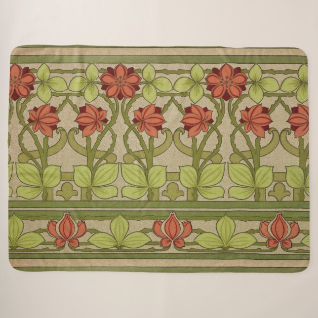 Couverture Sherpa Frieze Bordure Art Nouveau Floral (Devant (Horizontal))