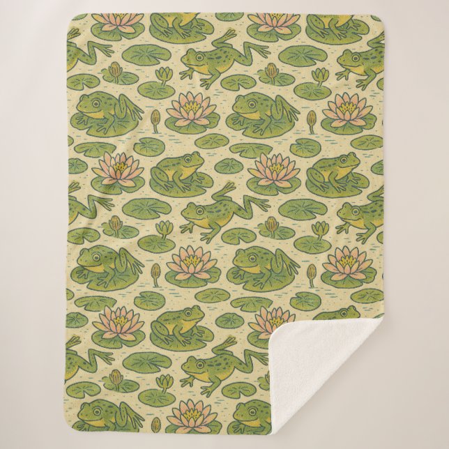 Couverture Sherpa Frog Lili pads Art Nénuphar (Devant)