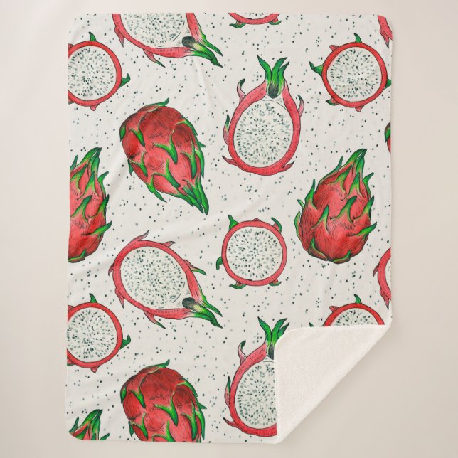 Couverture Sherpa Fruit de dragon rouge sur blanc (Devant)
