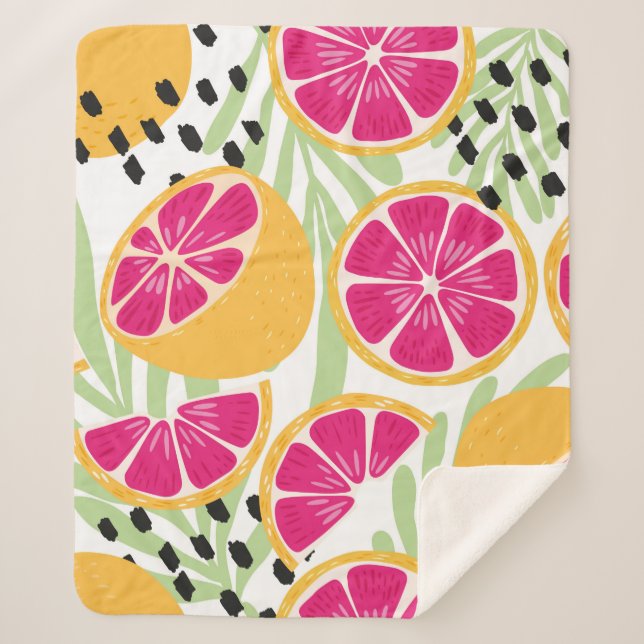 Couverture Sherpa Fruit sans couture motif, pamplemousse à l tropica (Devant)