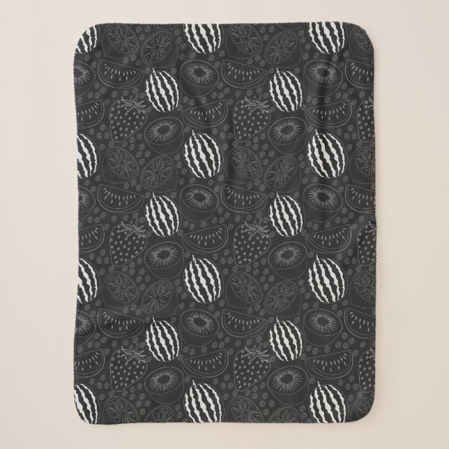 Couverture Sherpa Fruit seamless pattern black and white Tropical (Devant)