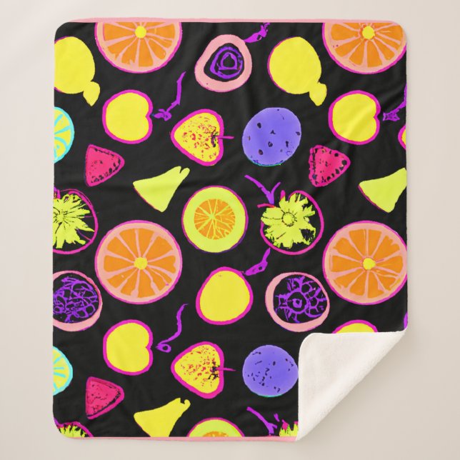 Couverture Sherpa Fruits de Neon Vibrants (Devant)