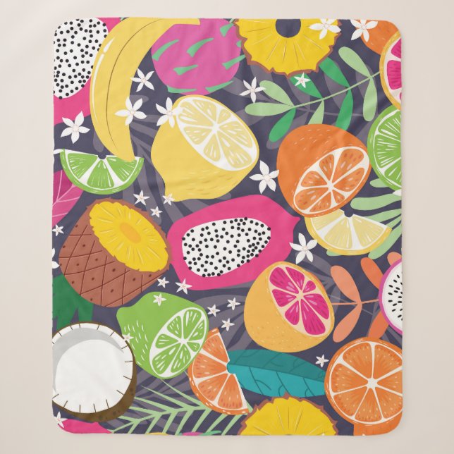 Couverture Sherpa Fruits tropicaux exotiques Arrière - plan foncé (Devant)
