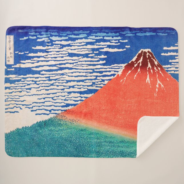 Couverture Sherpa Fuji rouge | Hokusai | (Devant (Horizontal))