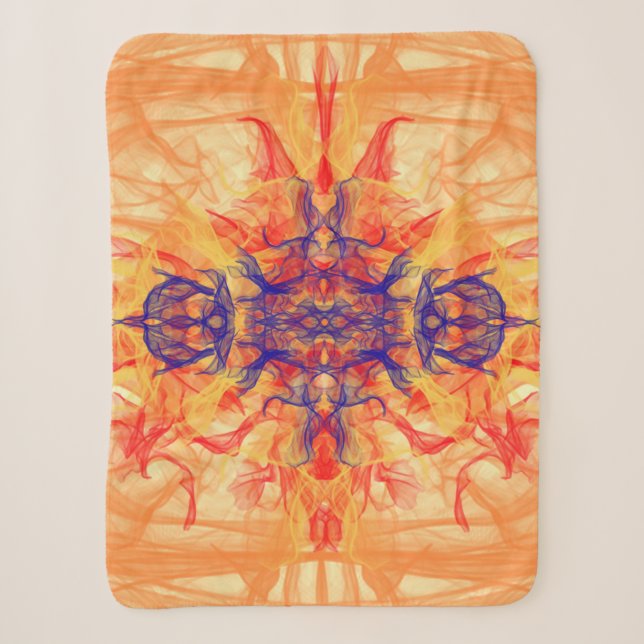 Couverture Sherpa FUMÉE ORANGE - Art Fractal - Blanche Sherpa (Devant)