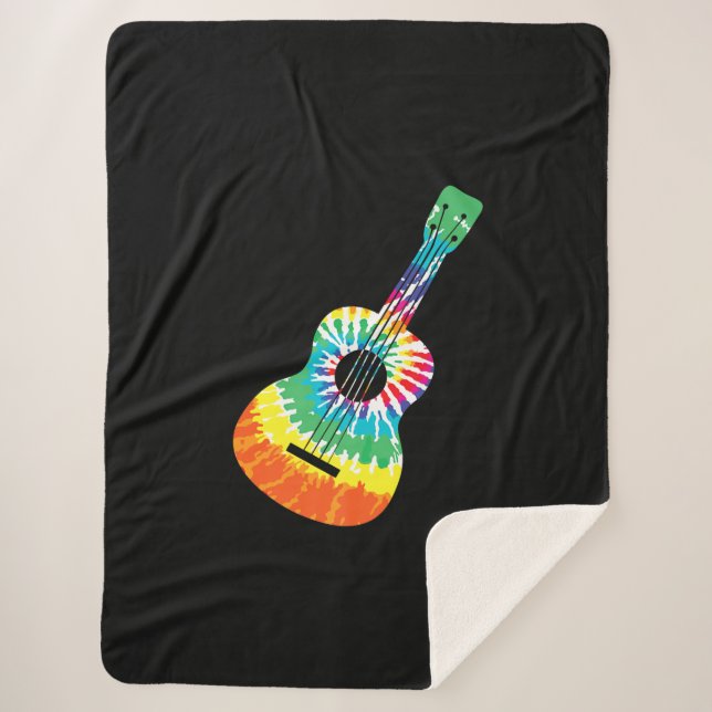 Couverture Sherpa Fun Hippie Rainbow Tie Dye Acoustic Guitar Premium (Devant)