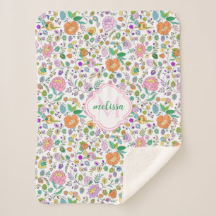 Couverture Sherpa Fun Joli Coloré Floral Monogramme Bébé Fille
