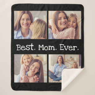 Couverture Sherpa Fun Mom Photo Collage Best Mom Ever Black White