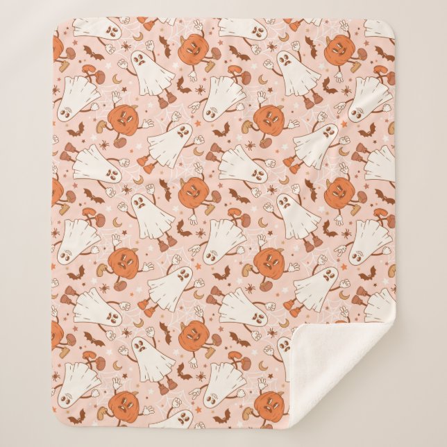 Couverture Sherpa Fun Retro Ghost & Jack-O-Lantern Motif (Devant)