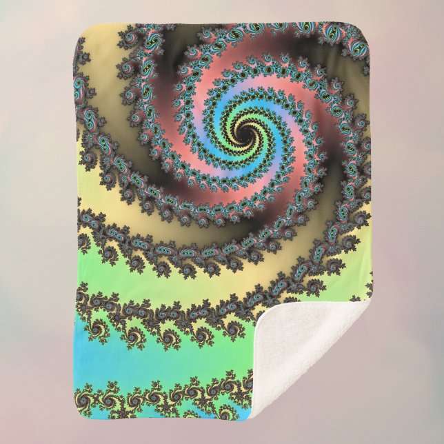 Couverture Sherpa Funky Spiral Pastel Rainbow Fractal (Créateur téléchargé)