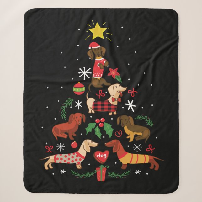Couverture Sherpa Funny Dachshund sapin de Noël (Devant)