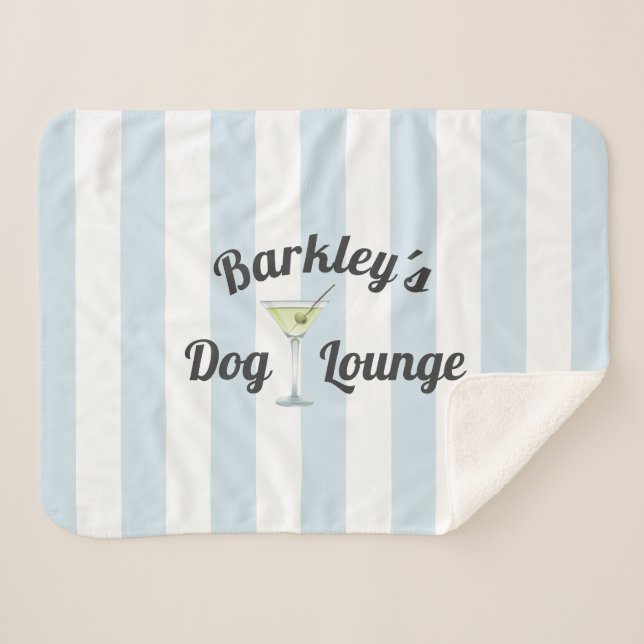 Couverture Sherpa Funny Dog Lounge Stripes Bleues Personnalisées (Devant (Horizontal))