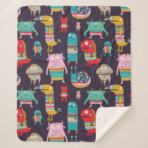 Couverture Sherpa Funny monsters seamless pattern