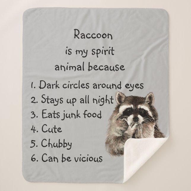 Couverture Sherpa Funny Raccoon Spirit Animal Humour mignon Aquarell (Devant)