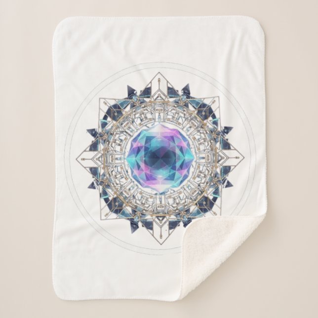 Couverture Sherpa Futuristic Crystal Mandala – Geometric Tech Art (Devant)