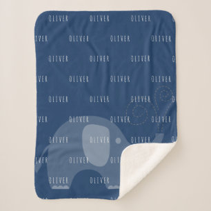 Couverture Sherpa Garçon nommé personnalisé par éléphant modern