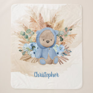 Couverture Sherpa Garçon ours en peluche pampas herbe palme séché tr