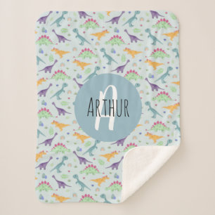 Couverture Sherpa Garçons Bleu Cute Dinosaure Motif Monogramme Enfan