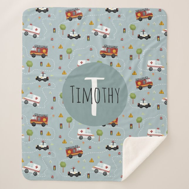 Couverture Sherpa Garçons Cute Blue Transport Motif Enfants (Devant)