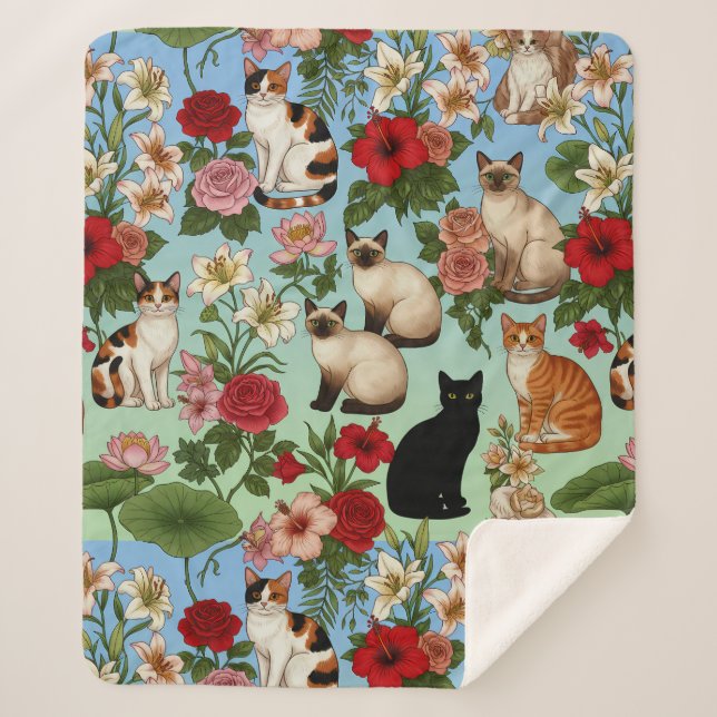 Couverture Sherpa Garden Companions – Floral Cats in Bloom (Devant)