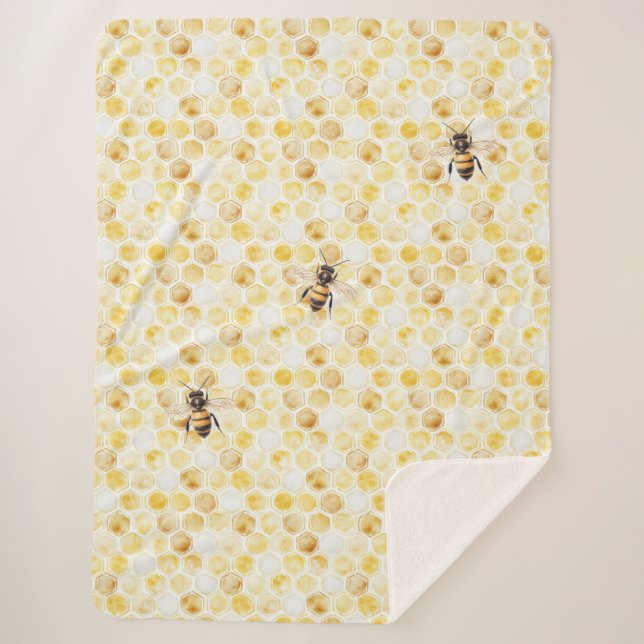 Couverture Sherpa Gâteau d'anniversaire en nid d'abeille jaune doré (Devant)