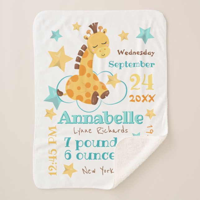 Couverture Sherpa Genre Neutre Mignonne Giraffe Stars Bébé statistiq (Devant)