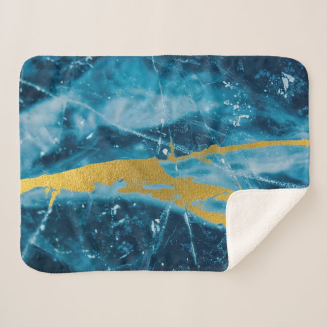 Couverture Sherpa Géode Agate Gemstone Blue et Gold (Devant (Horizontal))
