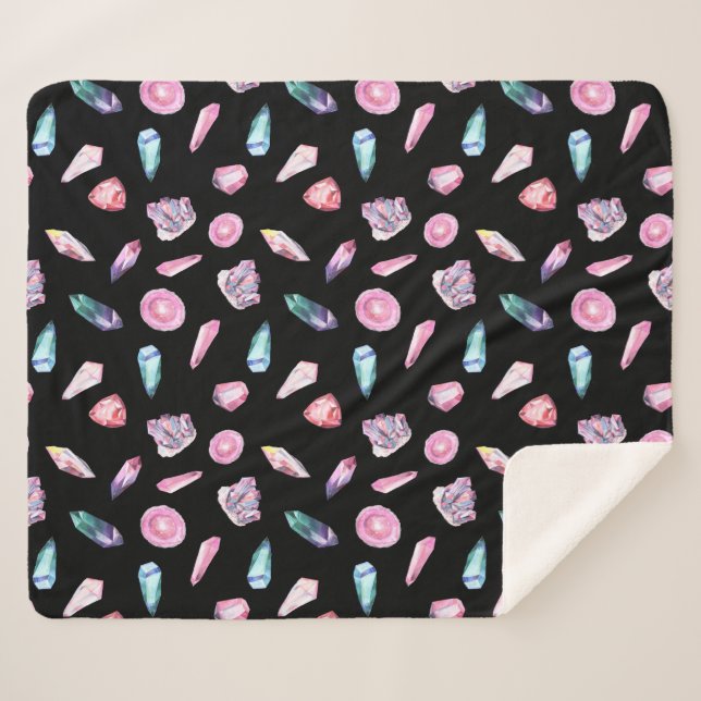 Couverture Sherpa Géodes aquarelles et Motif de cristaux (Devant (Horizontal))