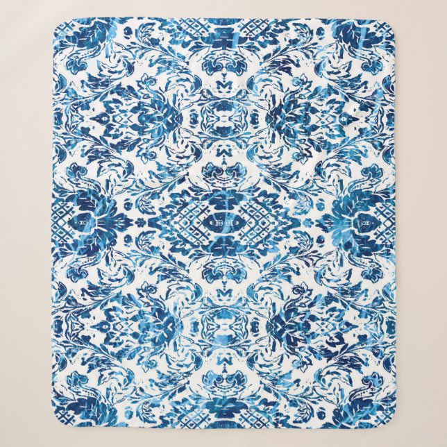 Couverture Sherpa Geometric damask seamless pattern with grunge text (Devant)