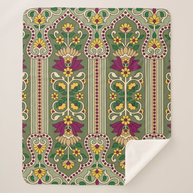 Couverture Sherpa Geometric Mughal Paisley pattern on green backgrou (Devant)