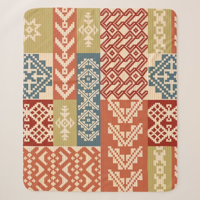 Couverture Sherpa Geometric patchwork ornamental ethnic pattern (Devant)